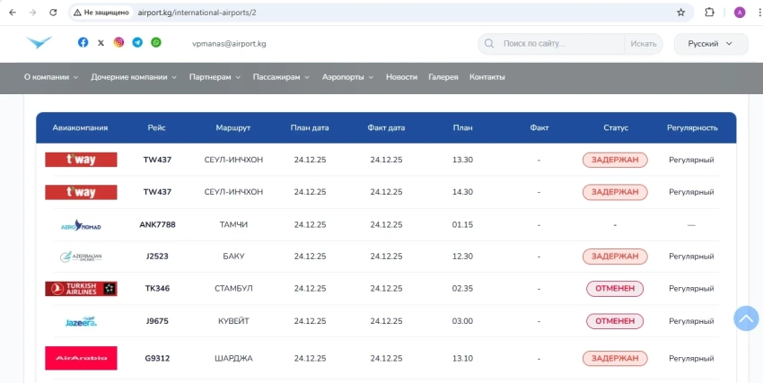 Видимость в аэропорту «Манас» улучшилась, авиарейсы он принимает